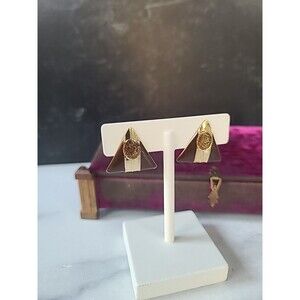 Vintage Enamel Triangular Pierced Earrings, READ